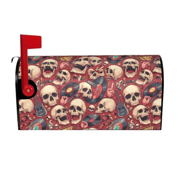 Fuzoiu Skull record Guitar music Print Decorative Waterproof Mailbox Cover,Welcome Magnetic Mailbox Cover, Post Letter Box Wrap Cover for Outdoor Decor -25.5x21 in