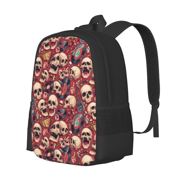 Fuzoiu Skull record Guitar music Print Large Capacity Backpack,Travel Backpack,Laptop Bag,College School Rucksack Bag,for School, Travel & Outdoor Activities