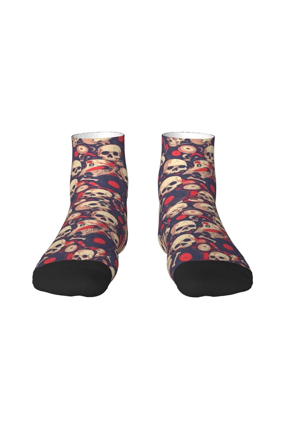 Skull rock music record Print Adult Socks, Crew Moisture-wicking Socks, Unisex Cushion Crew Socks,Casual Sports Ankle Socks
