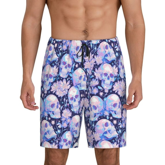 Fuzoiu Skull star crystal Print Pajama Shorts for Men, Men's Pajama Bottoms,Mens Lounge Sleepwear,Pajama Pants with Pocket-3X-Large