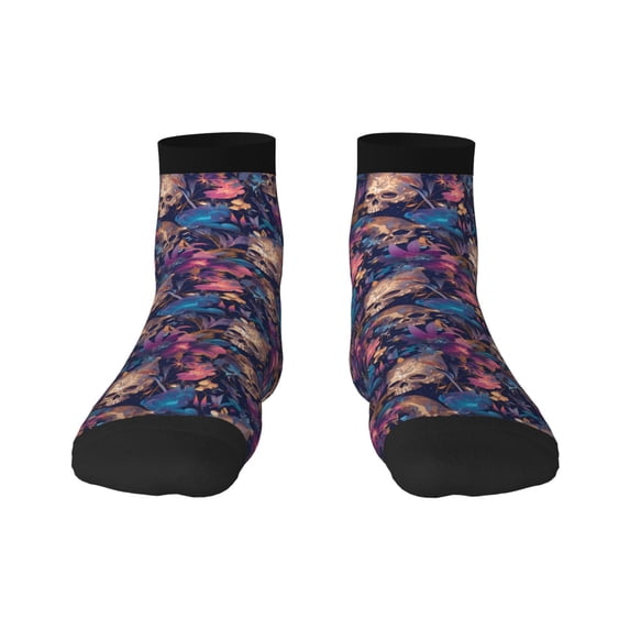 Fuzoiu Skull starry sky flower Print Adult Socks, Crew Moisture-wicking Socks, Unisex Cushion Crew Socks,Casual Sports Ankle Socks
