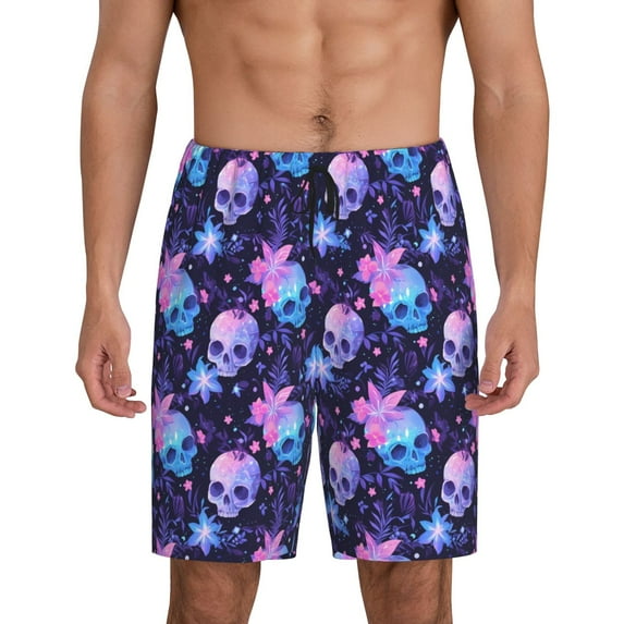 Fuzoiu Skull starry sky flower leaf Print Pajama Shorts for Men, Men's Pajama Bottoms,Mens Lounge Sleepwear,Pajama Pants with Pocket-XX-Large