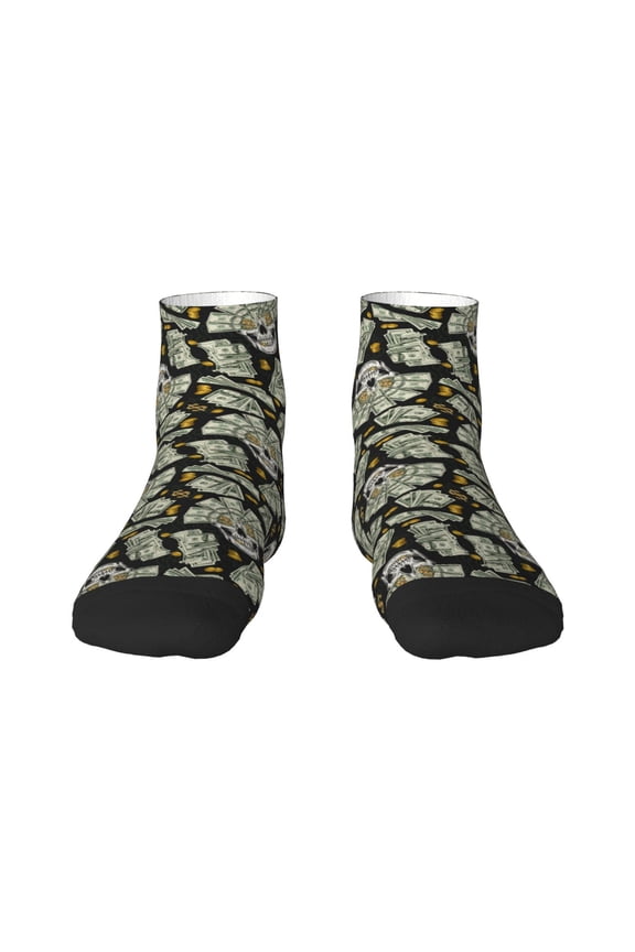 Skull with Dollar Print Adult Socks, Crew Moisture-wicking Socks, Unisex Cushion Crew Socks,Casual Sports Ankle Socks