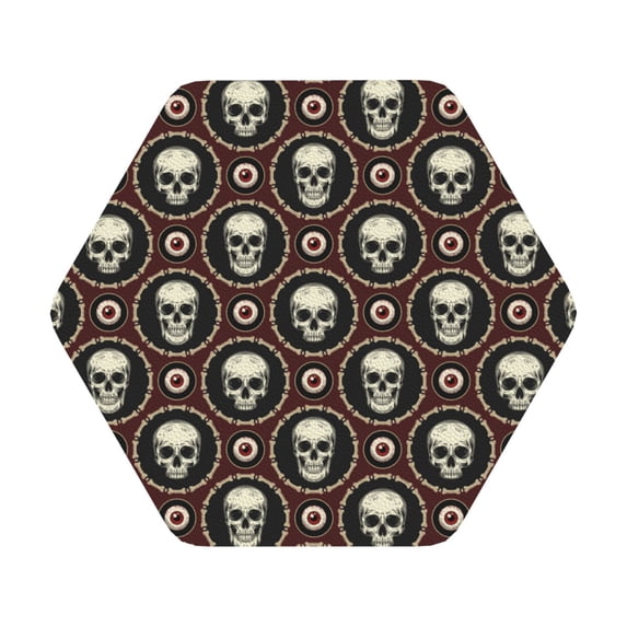 Fuzoiu Skulls And Red Eyeballs Print Leather Coasters Set,Drink Coasters Set of 6,for Tabletop Protection, Durable PVC Coasters,Home Décor and Housewarming Gift,Hexagon