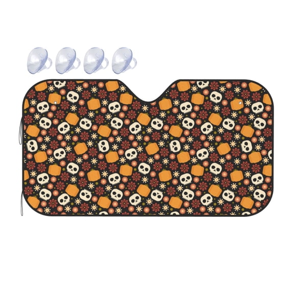Fuzoiu Skulls Print Car Windshield Sunshade,Foldable Reflective Sun Visor,Windshield Sun Shade,UV Rays Sun Visor Shade,Auto Front Sun Shield Shade-Small