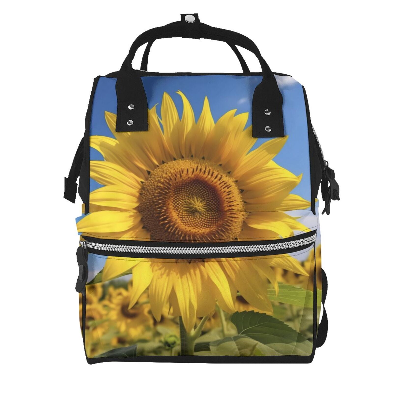 Fuzoiu Sky Golden Sunflower Field A Print Diaper Bag Backpack,Baby Essentials Travel Tote,Multi function Waterproof Diaper Bag, Travel Essentials Baby Bag - Unisex