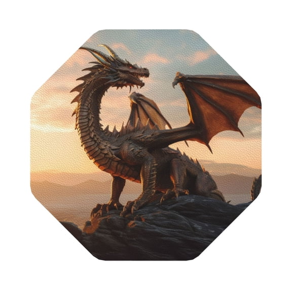 Fuzoiu Sky Sunset Bronze Dragon Print Leather Coasters Set,Drink Coasters Set of 6,for Tabletop Protection, Durable PVC Coasters,Home Dcor and Housewarming Gift,Octagon