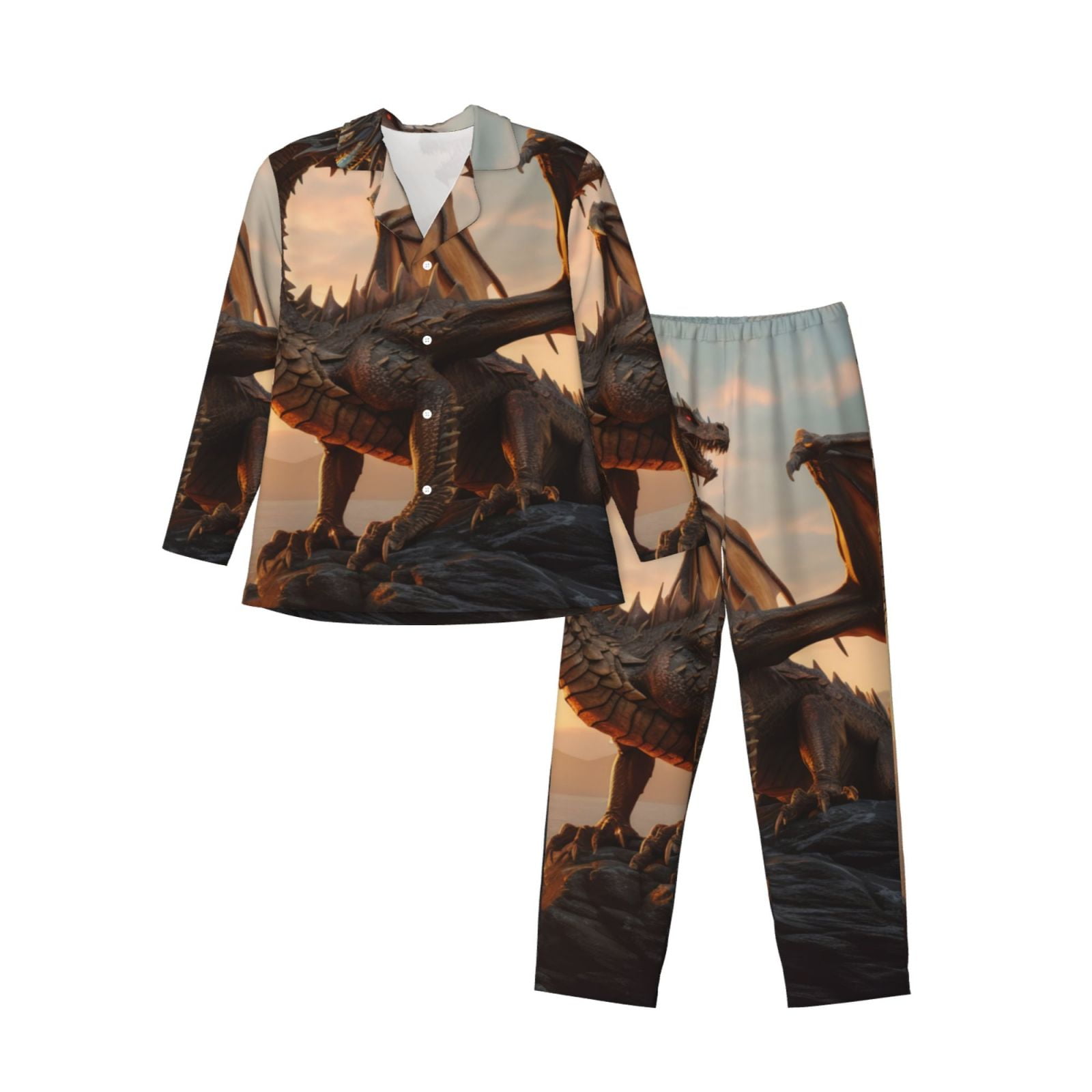 Fuzoiu Sky Sunset Bronze Dragon Print Men's Long-Sleeved Pajama,Lounge ...