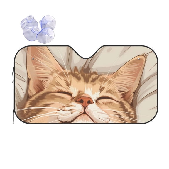 Fuzoiu Sleeping Cat In Blanket Print Car Windshield Sun Shade,Block Uv Rays Sunshade,Foldable Front Window Sun Visor Protector for Car,SUV,Truck-Keep Vehicle Cool-Sleeping Cat In Blanket