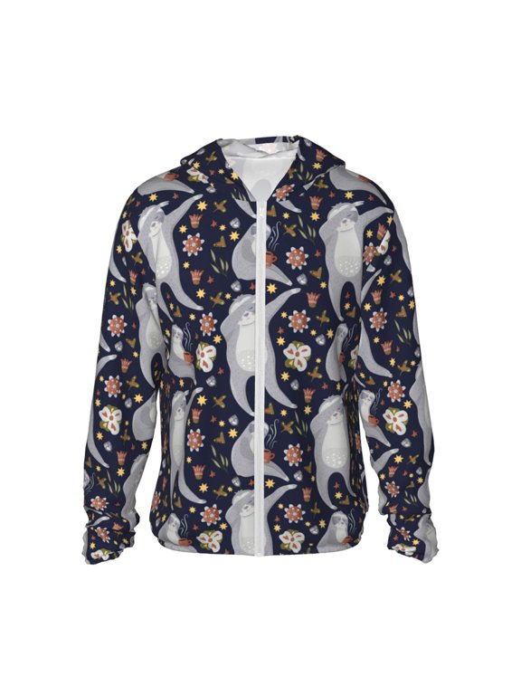 Sloths Dancing Print Unisex Sun Protection Hoodie,UPF 50+ Light Jacket,Full Zip Sun Protection Hoodie,Long Sleeve Sun Shirts,for Outdoor Activities-Small