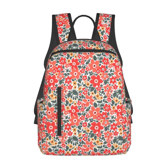 Fuzoiu Small Coral Red Flowers Print Lightweight Daypack,Weekender Bag for Men and Women, Travel Backpack with Padded Straps for School, Travel & Work