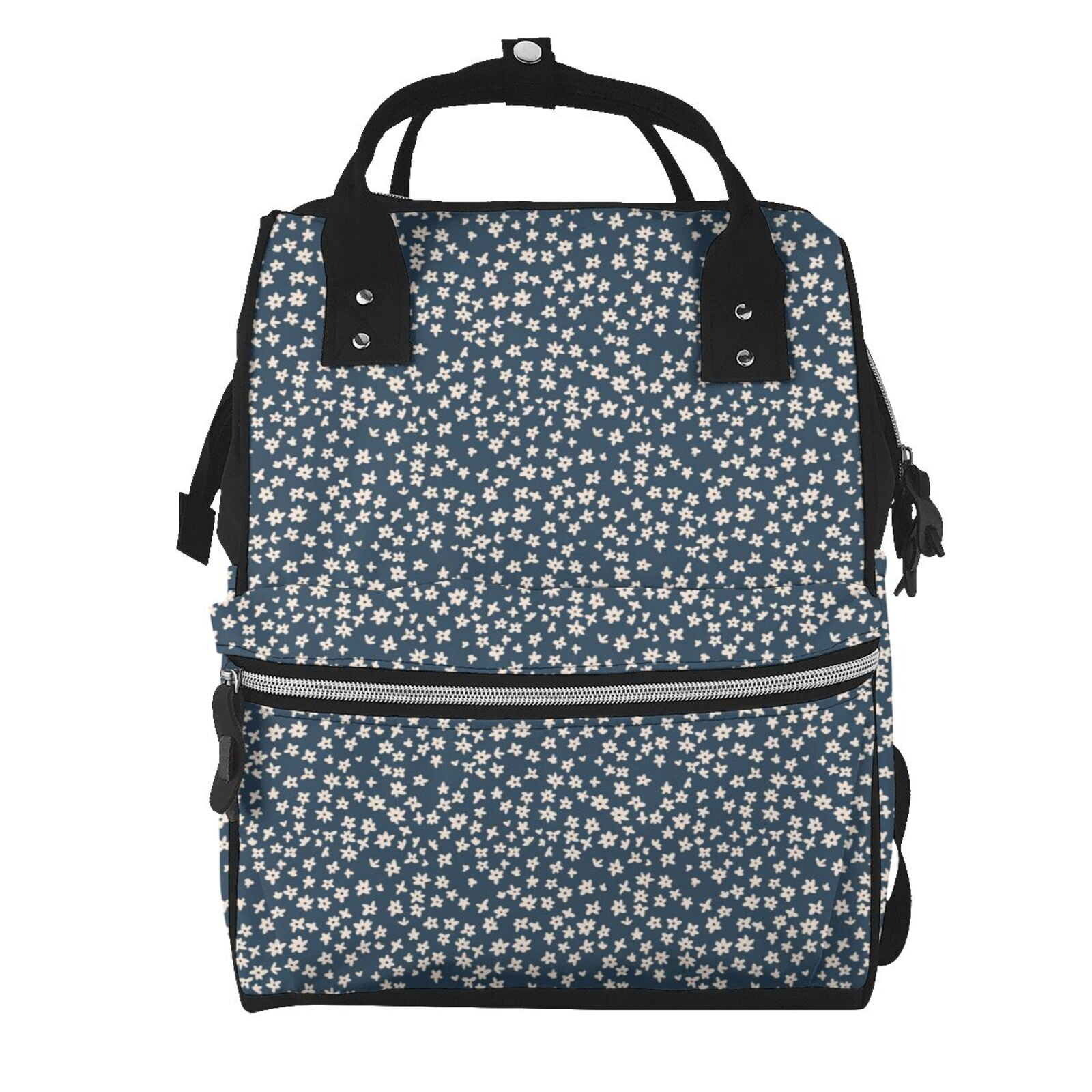 Fuzoiu Small White Flowers Print Diaper Bag Backpack,Baby Essentials Travel Tote,Multi function Waterproof Diaper Bag, Travel Essentials Baby Bag - Unisex