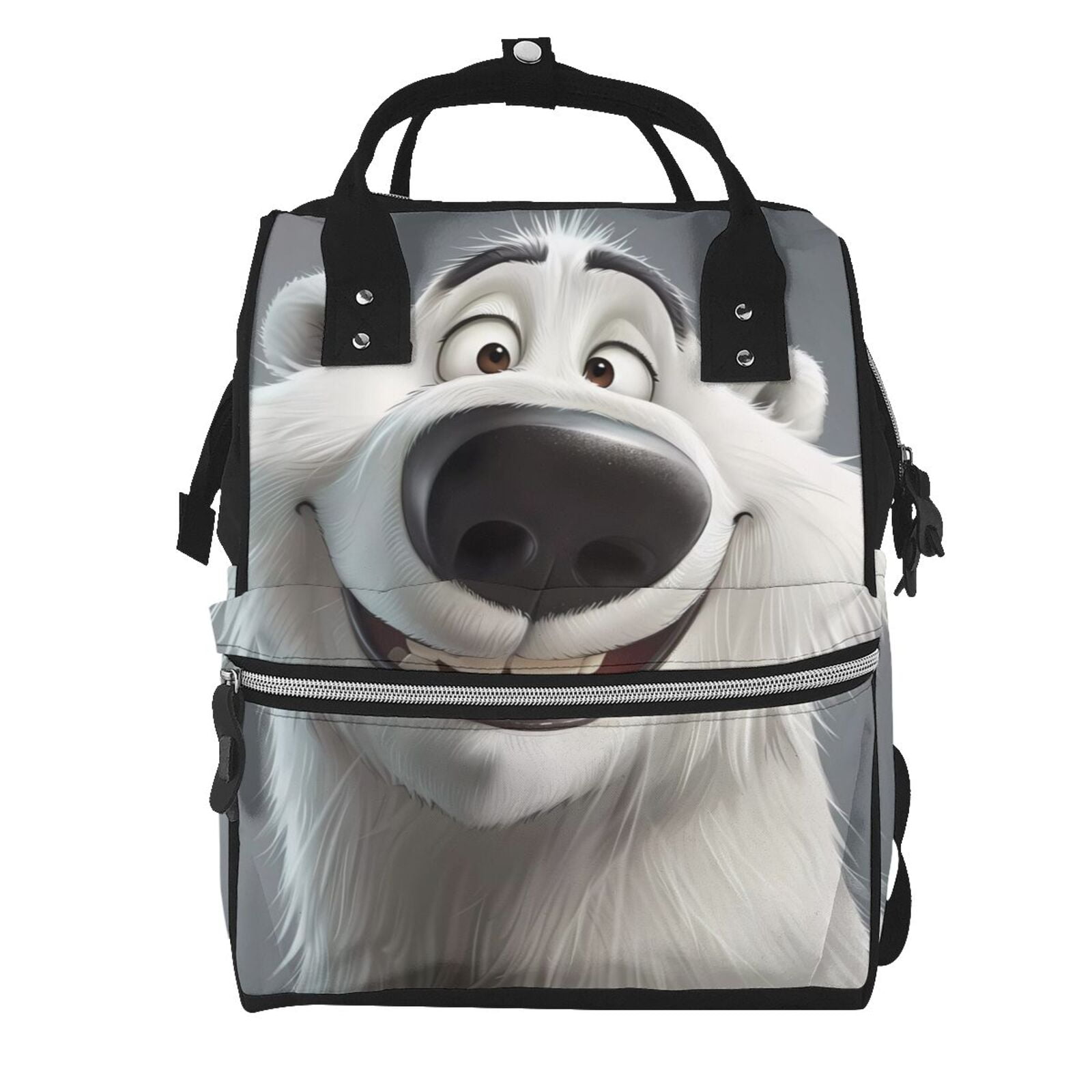 Fuzoiu Smiling Polar Bear Print Diaper Bag Backpack,Baby Essentials Travel Tote,Multi function Waterproof Diaper Bag, Travel Essentials Baby Bag - Unisex