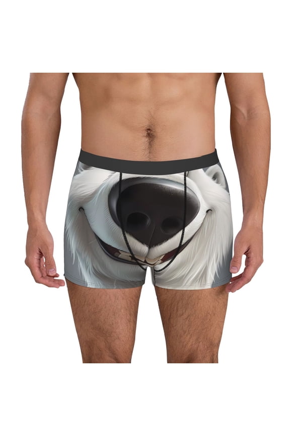 Smiling Polar Bear Print Men's Ultra Breathable Underwear,No Riding Up Boxer Briefs with ComfortFlexible Waistband-X-Large