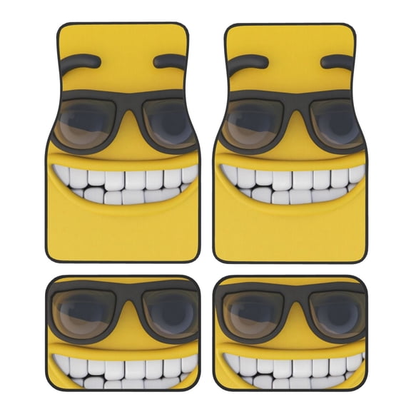 Fuzoiu Smiling With Sunglasses Print Carpet Floor Mats for Car,Car Foot Mat Set,Universal Fit 4 Piece Mat Pad Set,Fits Most Cars Trucks Vans Sedans SUV Auto Carpet Mat Se