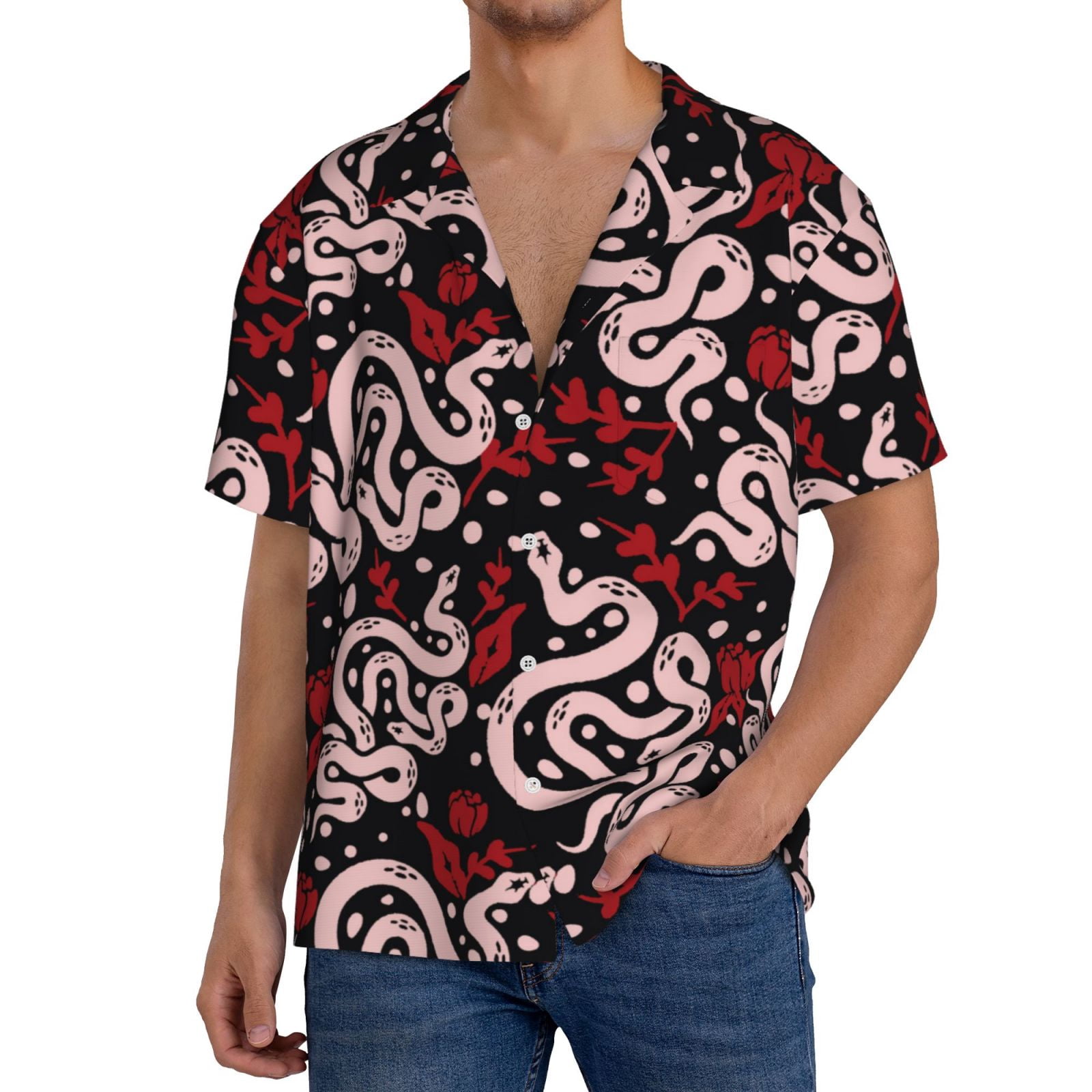 Pink Snakeskin Print Men's Short Sleeve Shirt main image 0