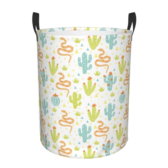 Fuzoiu Snake And Cactus Print Circular Hamper,Laundry Basket with Handle,Collapsible Laundry,Dirty Clothes Storage Basket,for Bedroom Bathroom Dorm Living Room-Medium
