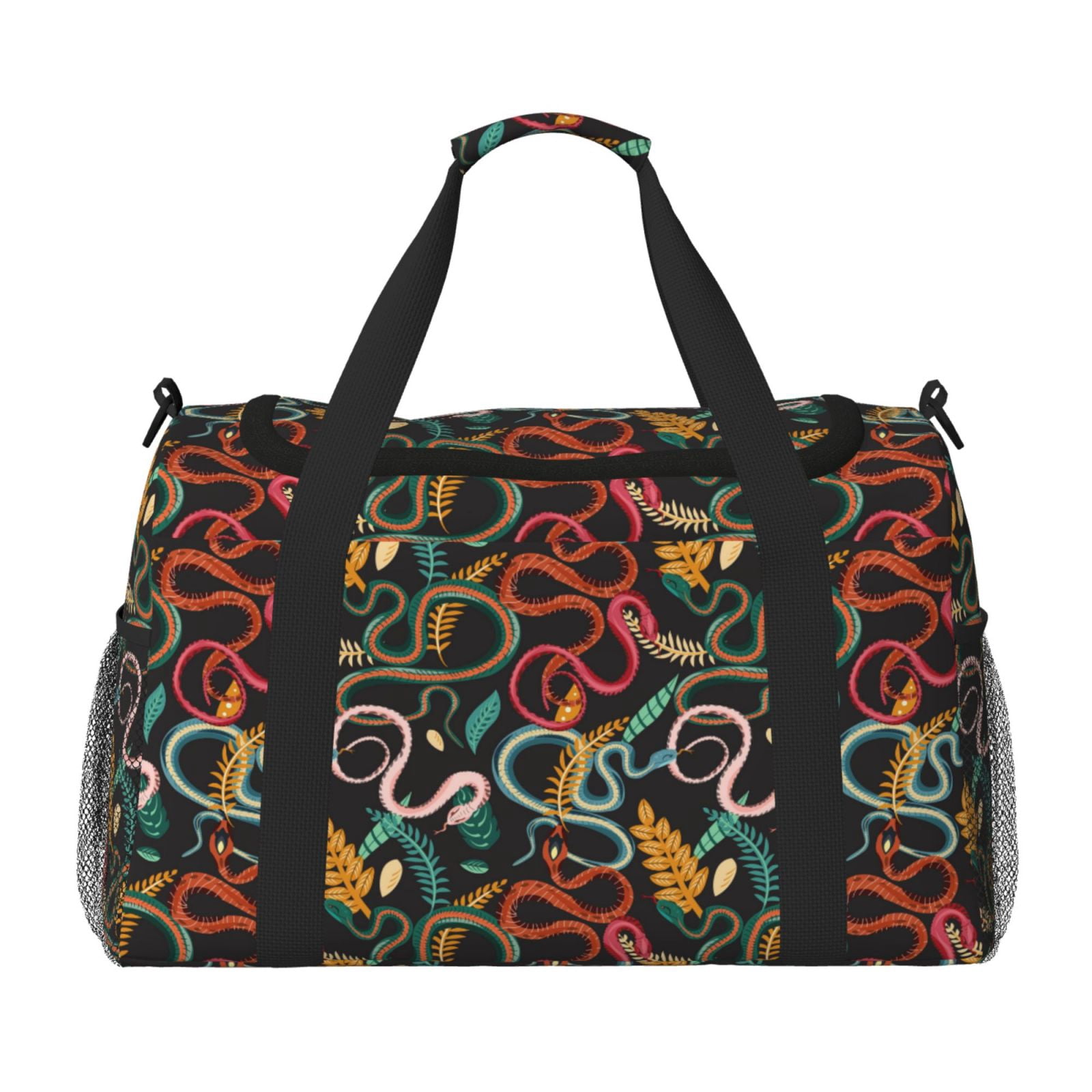 Fuzoiu Snake And Flower Print Travel Duffle Bag,Carry On Tote Bags,Duffel Bag,Sport Gym Bag, Hospital Bag for Labor and Delivery, Overnight Bag,Luggage Bag