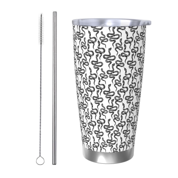 Fuzoiu Snake Print 20oz Tumbler, Stainless Steel Vacuum Insulated Car Cup, Insulated Coffee Mug,Travel Mug with Lid,Thermal Cup for Outdoor-Straw Two-piece Set