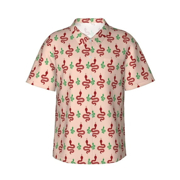 Fuzoiu Snake Print Hawaiian Shirt for Men, Summer Beach Casual Short Sleeve Button Down Shirts, Men’s Beach Summer Shirts with Pocket,Medium