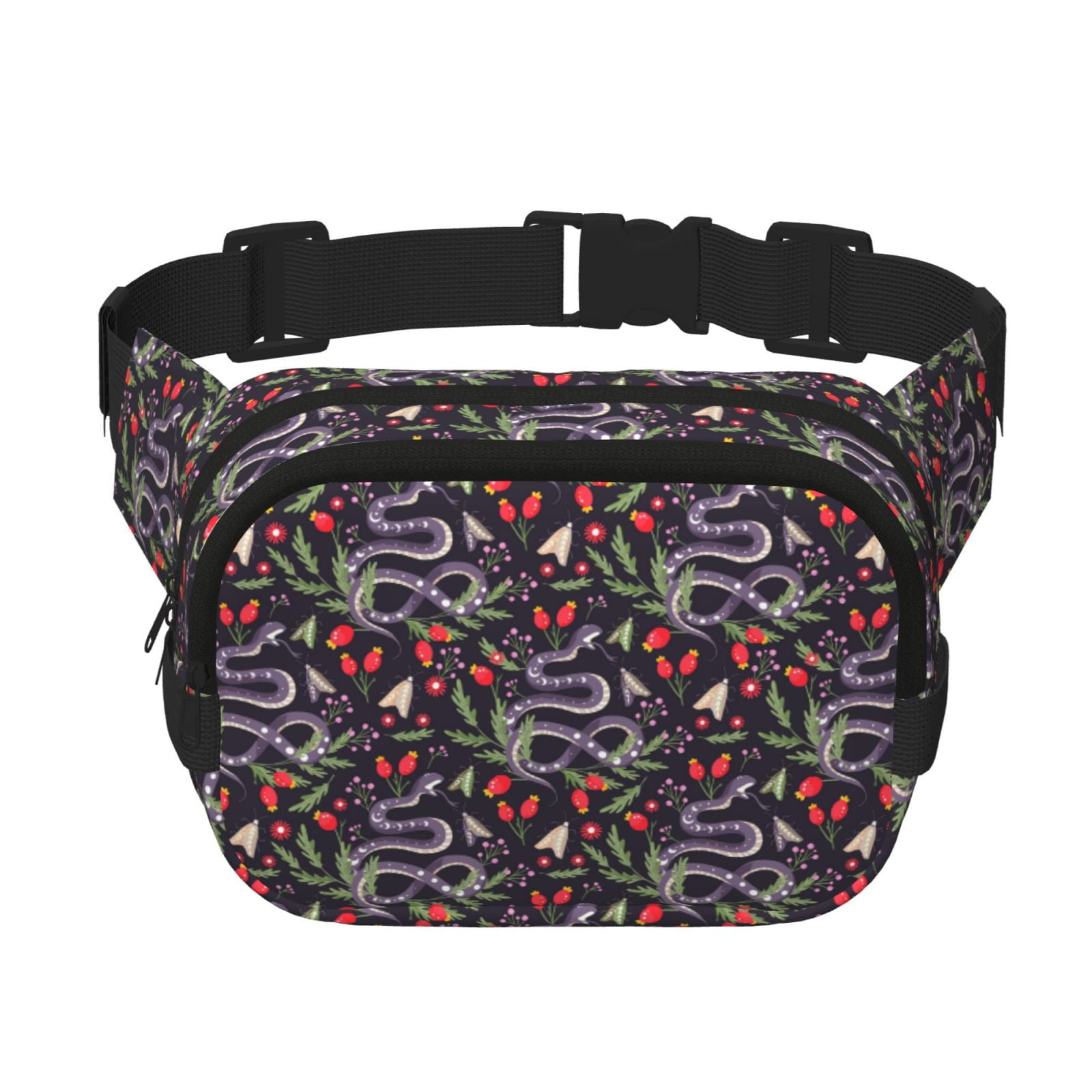 Fuzoiu Snakes And Snake Fruit Print Unisex Square Double Layer Waist Bag,Crossbody Fanny Pack Travel Workout Accessory