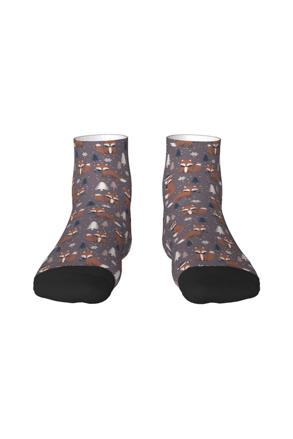 Snowflake Fox Print Adult Socks, Crew Moisture-wicking Socks, Unisex Cushion Crew Socks,Casual Sports Ankle Socks