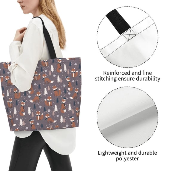 Fuzoiu Snowflake Fox Print Tote Bags for Women,Shoulder Bag, Gym Tote,Top Handle Ladies Shoulder Bags for Work Beach Travel and Shopping Grocery