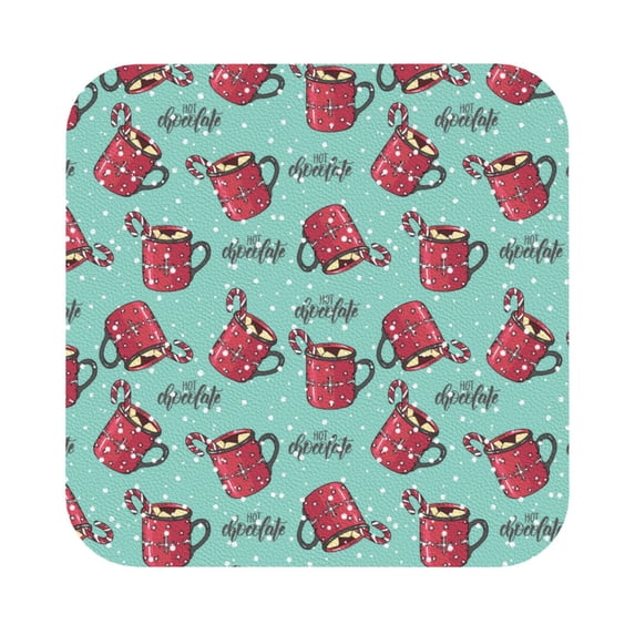 Fuzoiu Snowflake Hot Cocoa Print Leather Coasters Set,Drink Coasters Set of 6,for Tabletop Protection, Durable PVC Coasters,Home Décor and Housewarming Gift,Square