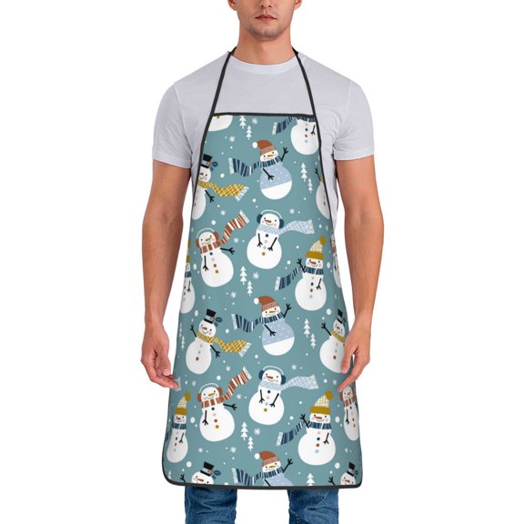 Fuzoiu Snowflake Scarf Snowman Print Waterproof Apron, Kitchen Apron for Women Men Chef, Apron for Christmas Dinner Party Cooking Baking Crafting House Cleaning Kitchen