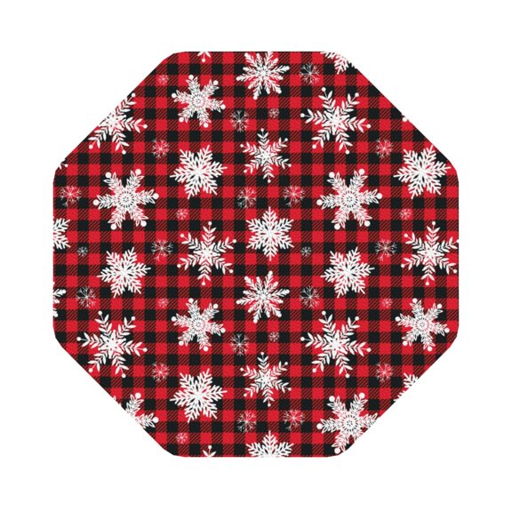 Fuzoiu Snowflake red plaid Print Leather Coasters Set,Drink Coasters Set of 6,for Tabletop Protection, Durable PVC Coasters,Home Décor and Housewarming Gift,Octagon