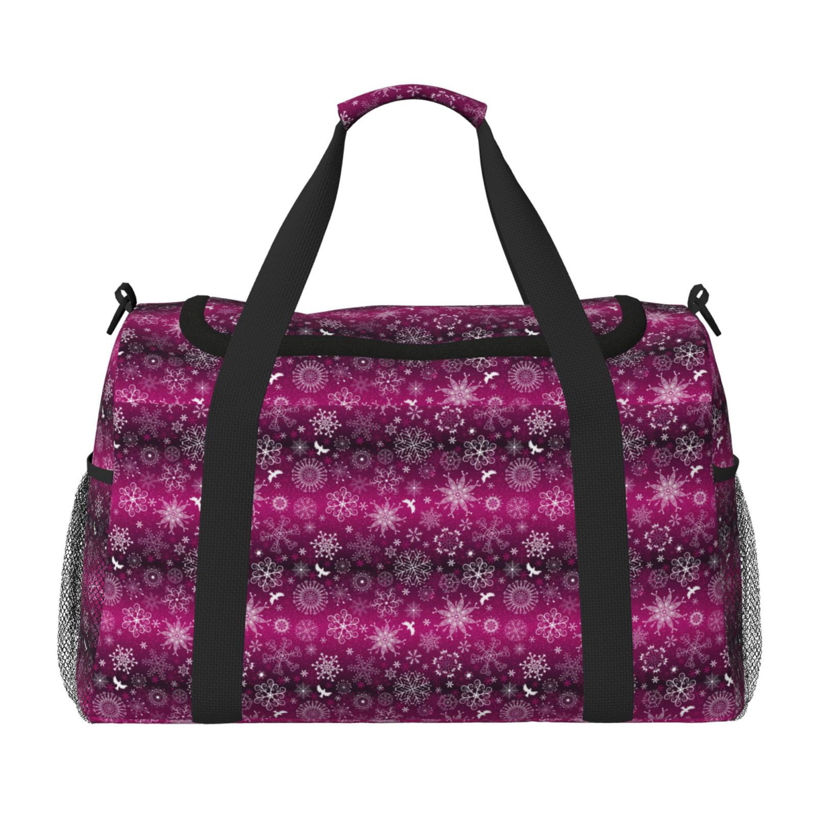 Fuzoiu Snowflakes And Christmas Print Travel Duffle Bag,Carry On Tote Bags,Duffel Bag,Sport Gym Bag, Hospital Bag for Labor and Delivery, Overnight Bag,Luggage Bag