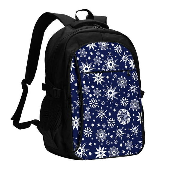 Fuzoiu Snowflakes2 Print USB Backpack with Charging Port,Laptop Backpack,Business Travel Durable Laptops Backpack, for School, Work, Travel & Outdoor Activities
