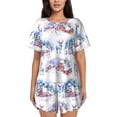 thumbnail image 1 of Fuzoiu Snowy Cottage Holiday Scene Print Women's Short-Sleeved Pajama Set,Lounge Sleepwear Set,Womens Pajama Sets 2 Piece,Button-Up Top and Shorts with Pockets-3X-Large, 1 of 7