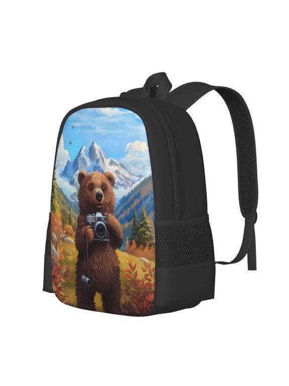 Snowy Mountain Photography Bear Print Large Capacity Backpack,Travel Backpack,Laptop Bag,College School Rucksack Bag,for School, Travel & Outdoor Activities