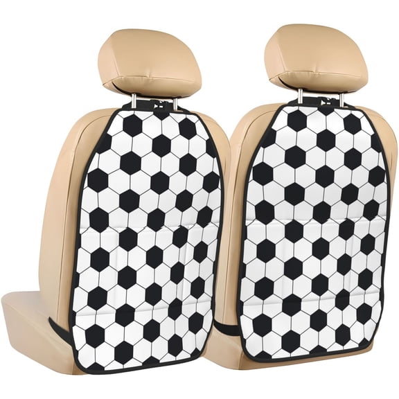 Fuzoiu Soccer Ball Print 2 Pack Kick Mat Back Seat Protector With 3 Storage Pockets, Universal Car Seat Back Organizer For Kids Pets, Waterproof Backseat Protector For Most Car