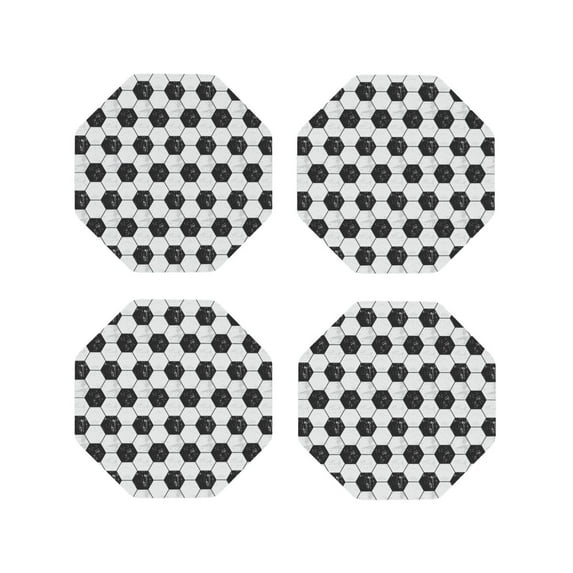 Fuzoiu Soccer Print Leather Coasters Set,Drink Coasters Set of 4,for Tabletop Protection, Durable PVC Coasters,Home Décor and Housewarming Gift-Octagon