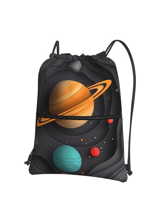 Solar System Paper Art Print Drawstring Backpack Water Resistant String Bag Sports Sackpack Gym Sack for Men Women