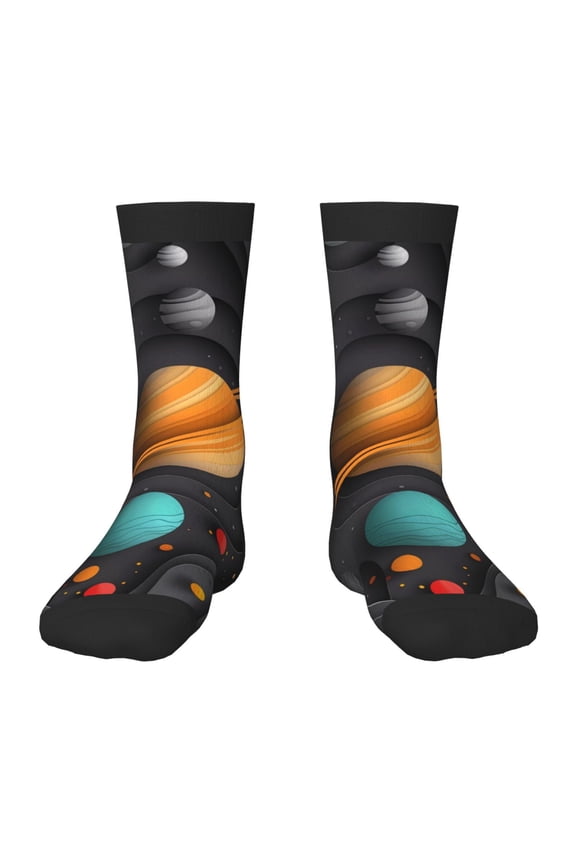 Solar System Paper Art Print Kids Socks For Boys Girls,Grip Crew Socks with Non Slip,Lightweight Stretch Crew Socks,Toddlers Crew Boot Socks