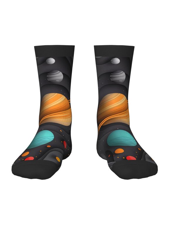 Solar System Paper Art Print Kids Socks For Boys Girls,Grip Crew Socks with Non Slip,Lightweight Stretch Crew Socks,Toddlers Crew Boot Socks
