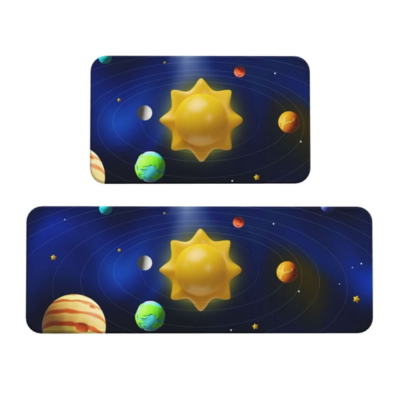 Fuzoiu Solar System Print Kitchen Floor Mat 2 Sets,Kitchen Rugs and Mats,,Non Skid Waterproof Kitchen Floor Mat for Kitchen,Home Office,Sink,Laundry