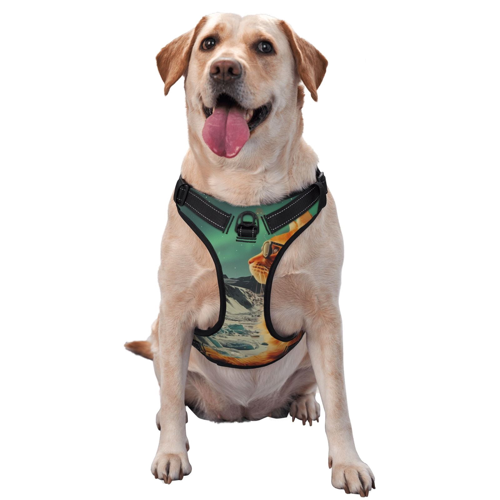 Fuzoiu Space Adventurer Cat Print Reflective Dog Harness,Adjustable, Breathable Pet Vest,Dog Harness No Pull,No Choke Pet Vest for Small, Medium, and Large Dogs-Medium
