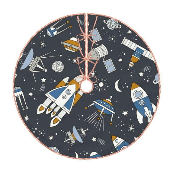 Fuzoiu Space Cars Print Christmas Tree Skirt,Xmas Christmas Decorations,Xmas Tree Mat for Farmhouse Holiday New Years Home Party Decor Tree Rugs-30"