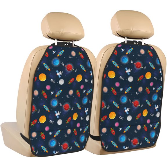 Fuzoiu Space Cartoon Print 2 Pack Kick Mat Back Seat Protector With 3 Storage Pockets, Universal Car Seat Back Organizer For Kids Pets, Waterproof Backseat Protector For Most Car