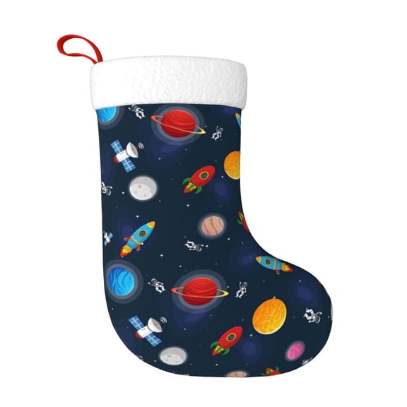 Fuzoiu Space Cartoon Print Christmas Stockings, Party Supplies & Kids Gifts,Big Xmas Stockings Decoration for Family Decorations Hanging Ornament for Xmas Holiday Party
