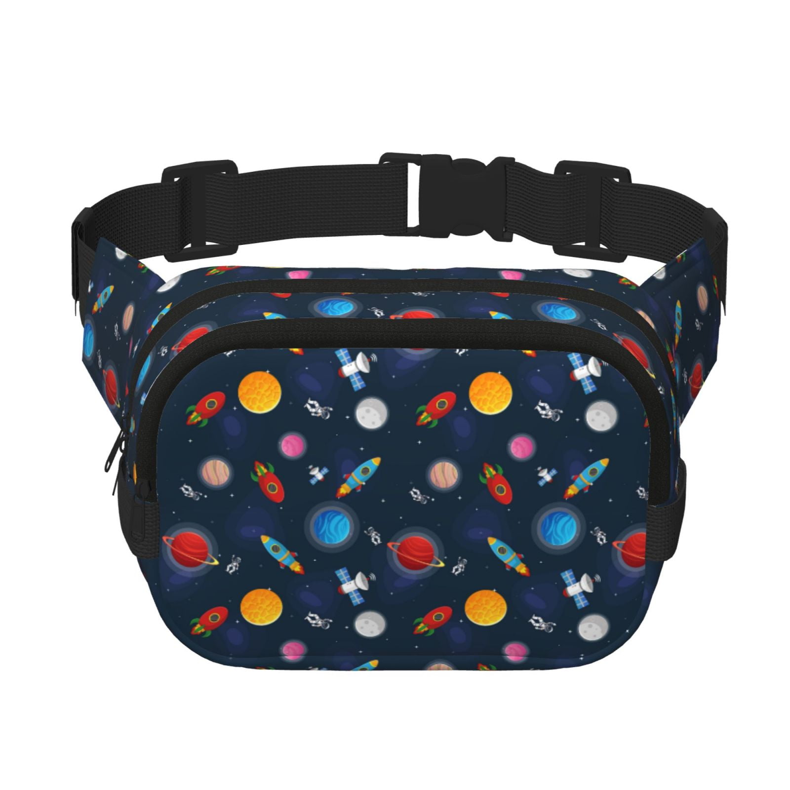 Fuzoiu Space Cartoon Print Unisex Square Double Layer Waist Bag,Crossbody Fanny Pack Travel Workout Accessory
