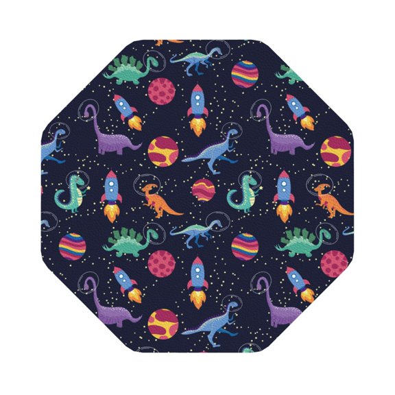 Fuzoiu Space Dinosaur Print Leather Coasters Set,Drink Coasters Set of 6,for Tabletop Protection, Durable PVC Coasters,Home Décor and Housewarming Gift,Octagon
