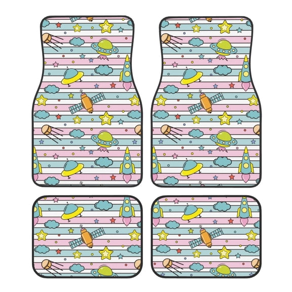 Fuzoiu Space Doodle Print Carpet Floor Mats for Car,Car Foot Mat Set,Universal Fit 4 Piece Mat Pad Set,Fits Most Cars Trucks Vans Sedans SUV Auto Carpet Mat Se