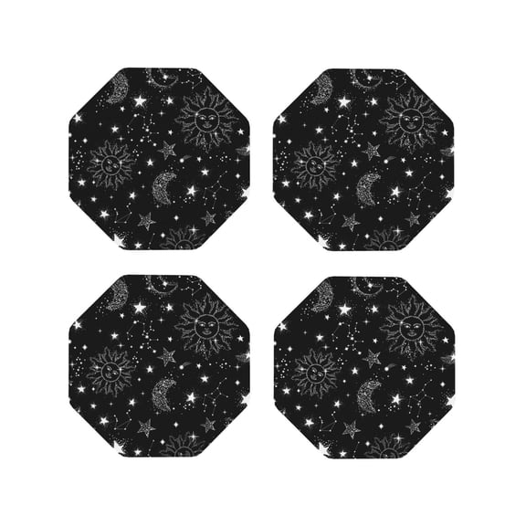 Fuzoiu Space Galaxy Print Leather Coasters Set,Drink Coasters Set of 4,for Tabletop Protection, Durable PVC Coasters,Home Décor and Housewarming Gift-Octagon