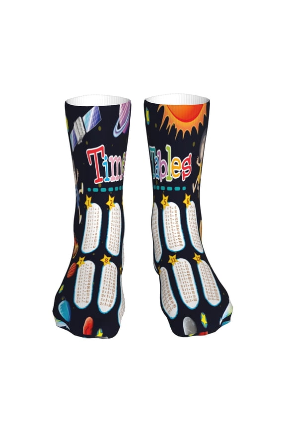 Space Math Times Tables Print Crew Socks,Casual Athletic Gym LightWeight Thin Socks,Casual Crew Socks for Men Woman,Calf Length Crew Socks