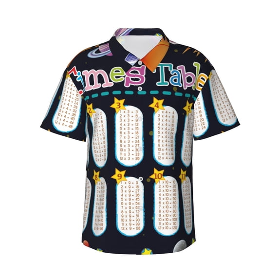Fuzoiu Space Math Times Tables Print Hawaiian Shirt for Men, Summer Beach Casual Short Sleeve Button Down Shirts, Men’s Beach Summer Shirts with Pocket,Large